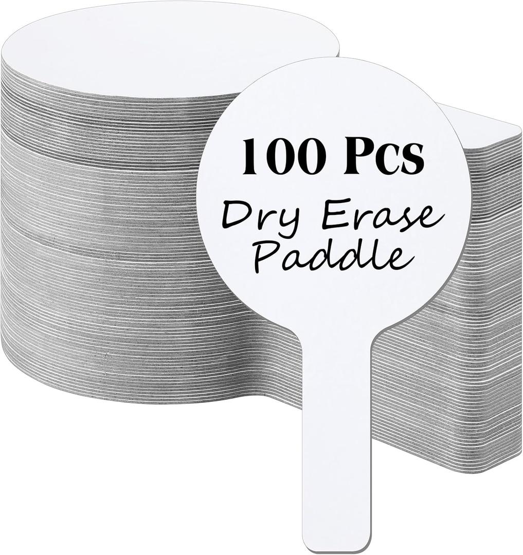 Seajan 100 Pcs Auction Bidding Paddles Bulk Answer Numbers Voting Blank Fans Dry Erase Boards Doubled Sided Handheld for Back to School Supplies(Round)