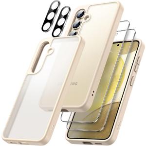 JETech 5 in 1 Matte Case for Samsung Galaxy S24+ / S24 Plus 5G with 2-Pack Screen Protector and Camera Lens Protector, Translucent Back Protective Phone Cover, Tempered Glass Film (Gold)