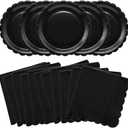 100Pcs Black Paper Plates and Napkins Set - Disposable Party Tableware for Graduation Birthday Wedding