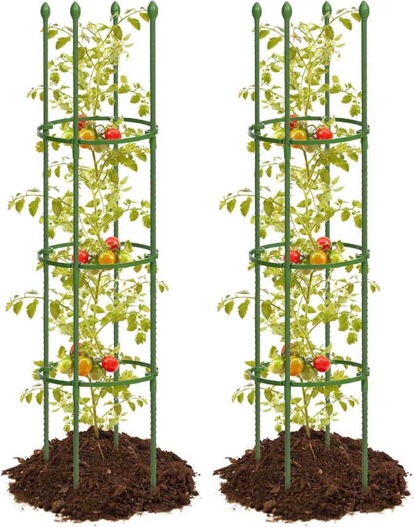 joyhalo 2 Pack Tomato Cages for Garden, 59 Inch Heavy-Duty Tomato Trellis, Height Adjustable Garden Trellis for Climbing Plants Outdoor Vegetables Flowers Cucumber Peony (Light Green)