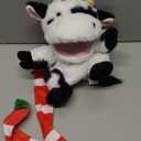 Cow Christmas Tree Topper with Red Scarf, 9In Stuffed Animal Tree Topper, Black and White Tree Topper for Country Farm Home Indoor/Outdoor Winter Holiday Birthday Party Favor Gift Christmas Tree Decor