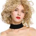 Sallcks Short Curly Blonde Wig for Women Shaggy Curly Natural Synthetic Heat Resistant Cosplay Costume Wig (Mixed Blonde)