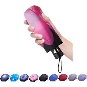 Goothdurs Automatic Mini Travel Windproof Umbrella Compact Auto Open/Close Small Lightweight Folding Rain Umbrellas for Women Men (A4-Pink Daisy)