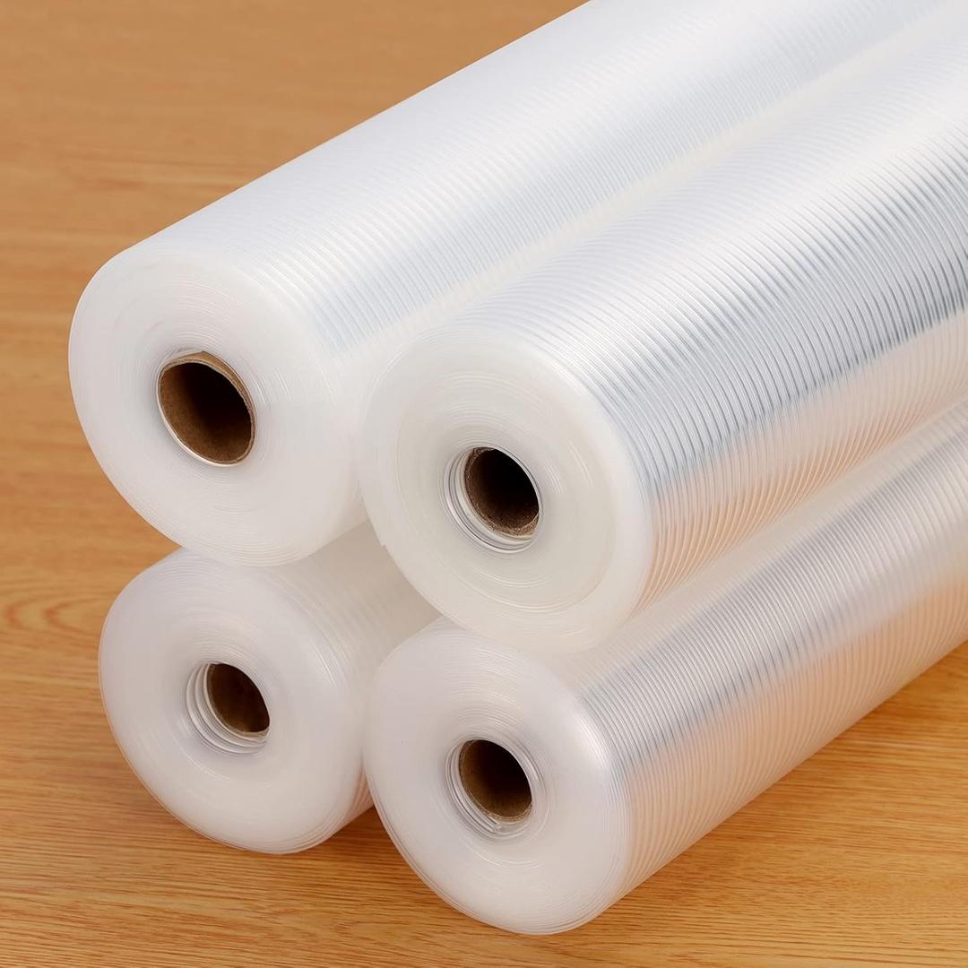 Anoak Shelf Liner Cabinet Liner, Non Adhesive Drawer Liner, Washable 12 Inch x 20 FT x 4Rolls Waterproof Durable Non-Slip Shelf Liner for Kitchen, Drawer, Refrigerator Stripe Clear