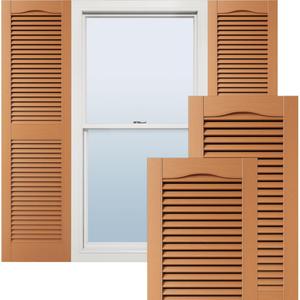 14 1/2"W x 39"H Lifetime Vinyl, Standard Cathedral Top Center Mullion, Open Louver Shutters, w/Installation Shutter-Lok's & Matching Screws (Per Pair), Treated Cedar