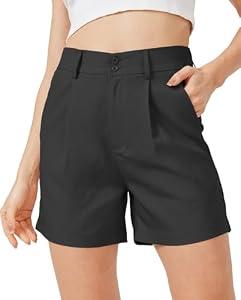 XinYangNi Casual Dressy Shorts for Women Summer Elastic High Waisted Pleated Wide Leg Business Work Trouser Shorts Pockets Black Large