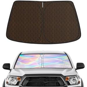 Iridescent Windshield Sun Shade Custom Fit Toyota Tacoma 2016-2024 2025, Upgrade 5 Layers 480T Laser Titanium Silver Window Car Sunshade, Rhombus Lattice Shades for Front Window, Block UV Rays Heat