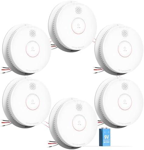 SITERWELL Smoke Detector, Hardwired Interconnected Smoke Detector, Photoelectric Smoke Alarm with 9V Backup Battery, Fire Alarm with Test/Silence Button, ETL-9th Listed, GS562A, 6 Packs