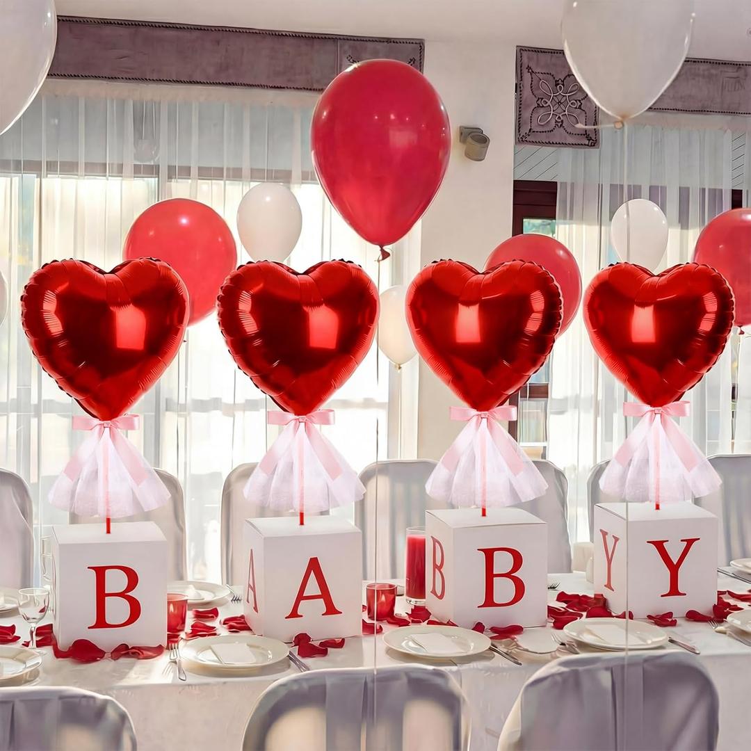 4 Set Valentines Baby Shower Table Centerpieces Little Sweetheart Is on the Way Baby Balloon Boxes with Letter Tulle Tutu Balloon with Boxes for Birthday Gender Reveal