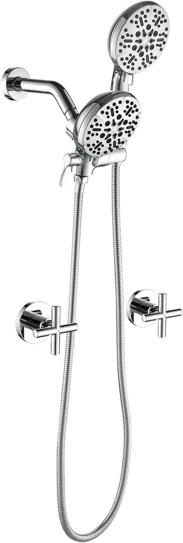 2 Handle Shower Faucet Shower System Complete 2 in 1 Shower Combo Set with Handheld Showerhead Shower Trim Kit Wall Mounted Shower Fixtures Chrome Polished