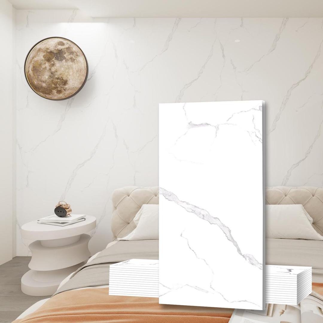 10-Sheet 23.6"x11.8" Marble Peel and Stick Wall Panels (19.4 Sq. Ft. Coverage), PVC Backsplash Tile for Living Room, Bedroom, Kitchen, Dining Room (23.6"x11.8" x 10-Sheet, GD-751)