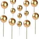 Mini Balloon Cake Toppers Round Gold Ball Cupcake Toppers Cake Decorations for Birthday Wedding Anniversary Valentines Party Cake Decoration Supplies 25 PCS (Gold)