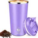 Hwawhin 17oz Insulated Travel Coffee Mug with Flip Lid  Leakproof Stainless Steel Insulated Coffee Tumblers, Reusable Coffee Cup for Hot & Cold Drinks, Perfect for Camping & On-the-Go (Purple)