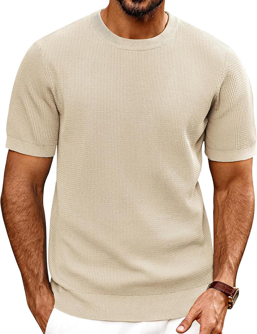 PJ PAUL JONES Mens T-Shirts Knit Short Sleeve Crewneck Shirt Casual Textured Pullover Tees, Medium