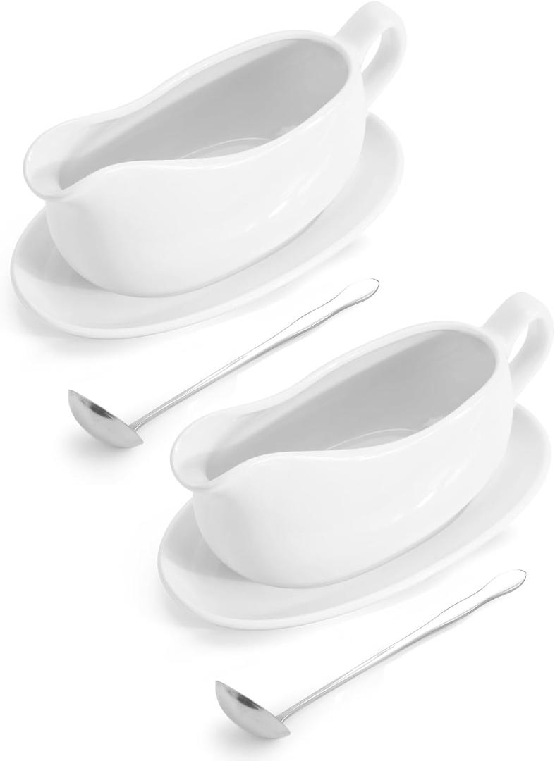LoeJan 17oz 2 Pack Gravy Boat with Sauce and Spoon, Ceramic Sauce Serving Dish, Easy-Pour Big Dripless Lip Spout Serveware Set For Salad Cream Milk Broth Black Pumpkin Thanksgiving