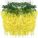 Artificial Wisteria Hanging Flowers Fake Wisteria Flower Garland Silk Vines Rattan Decor for Home Wedding Arch Wall Garden Greenery Bedroom Outdoor Office Party Decoration(24, Yellow)