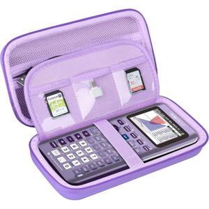 BOVKE Hard Calculator Case for Texas Instruments TI-84 Plus CE Color Graphing Calculator/TI-84 Plus/TI-83 Plus CE, Extra Zipped Pocket for USB Cables, Charger, Manual and More, Purple