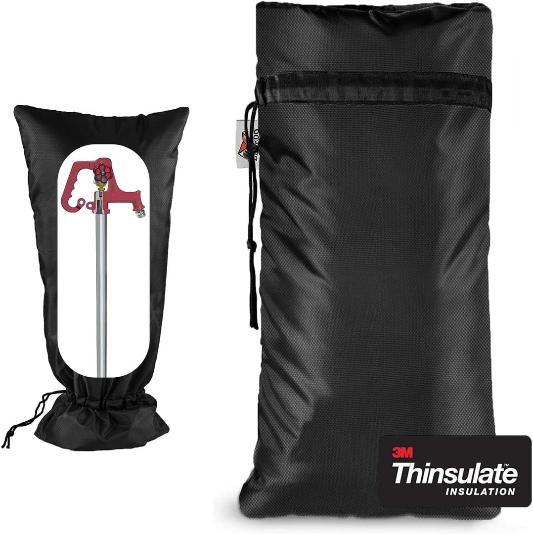 XXL Outdoor Faucet Covers for Winter, 3M Thinsulate Sprinkler Freeze Protector, 25H x 13W for Garden Lawn Faucets and Yard Hydrant, Waterproof Insulated Spigot Cover, Reusable Faucet Sock (Black)