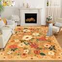 DUKINO 5x7 Area Rug, Floral Rugs for Living Room, Lightweight Non Slip Washable Rug, Indoor Low Pile & Non-Shedding Boho Design Rugs for Bedroom, Living Room, Dining Room, Orange