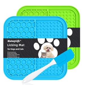 MateeyLife 4PCS Small Lick Mat for Dogs and Cats, Licking Mats for Dog Anxiety Relief, Cat Peanut Butter Lick Pad for Boredom Reducer, Dog Treat Mat Perfect for Bathing Grooming Blue&Green