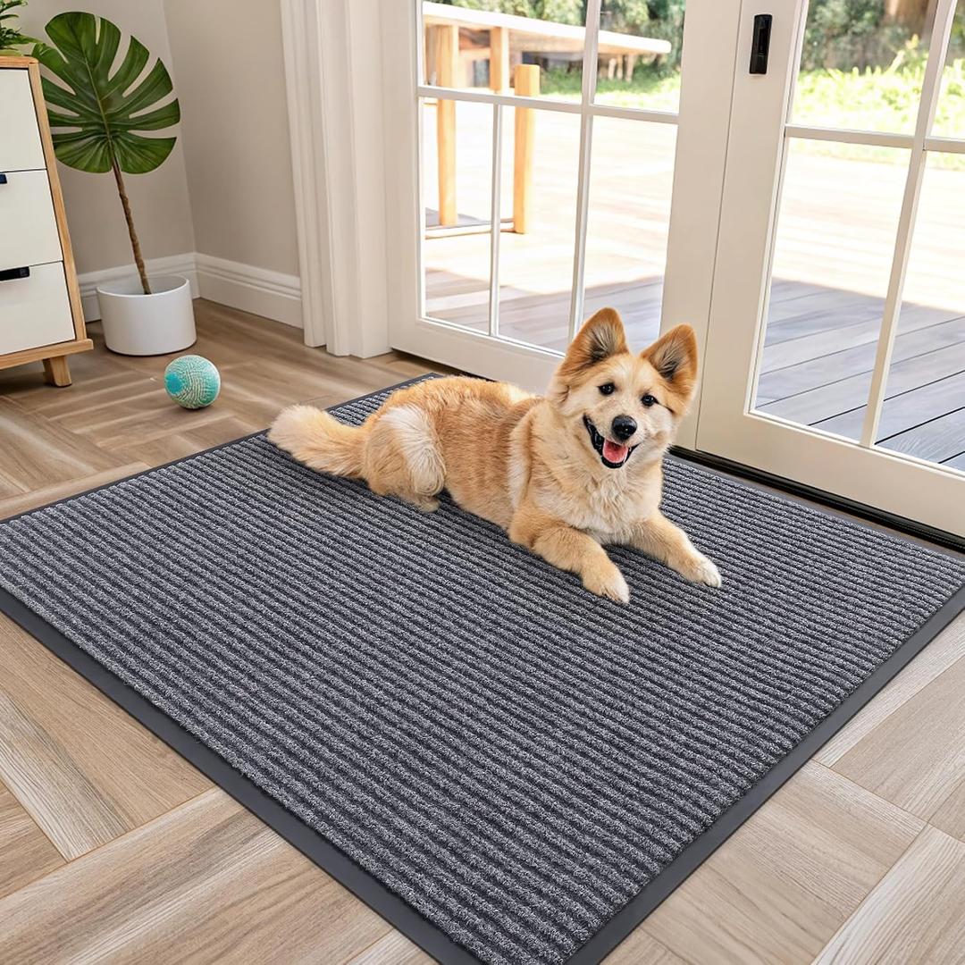 OLANLY Front Door Mat 40x32, Waterproof Heavy-Duty Indoor Outdoor Doormat | Grey, Absorbent, Stain and Fade Resistant, Non-Slip Backing, Easy-Clean Welcome Floor Mat for Entryway, Patio and Porch