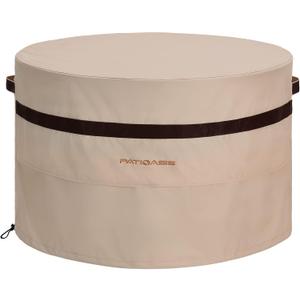 40 Inch Round Fire Pit Cover, Heavy Duty Waterproof 600D Outdoor Cover for Fire Bowl & Patio Table, 24 Inch High (Beige)