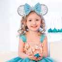 Mouse Ears Headbands for Women Girls - Fashion Sequin Hairband with Blue Bow Shiny Crown for Princess Cosplay Costume Party Decorations Hair Accessories, White