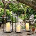 DARJEN 3 Pcs Black Metal Decorative Candle Lantern Set, 16'' 19'' 22'' Modern Lantern with 3 Flameless Candles for Indoor & Outdoor, Decorative Large Lanterns for Porch, Patio, Fireplace & Home Decor