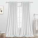 100% Blackout Curtains 144 inches Long White Linen Curtains & Drapes for Bedroom, 2 Panels Set Back Tab Living Room Darkening Full Black Out Window Curtain Panels Rod Pocket, 12 FT Ivory White