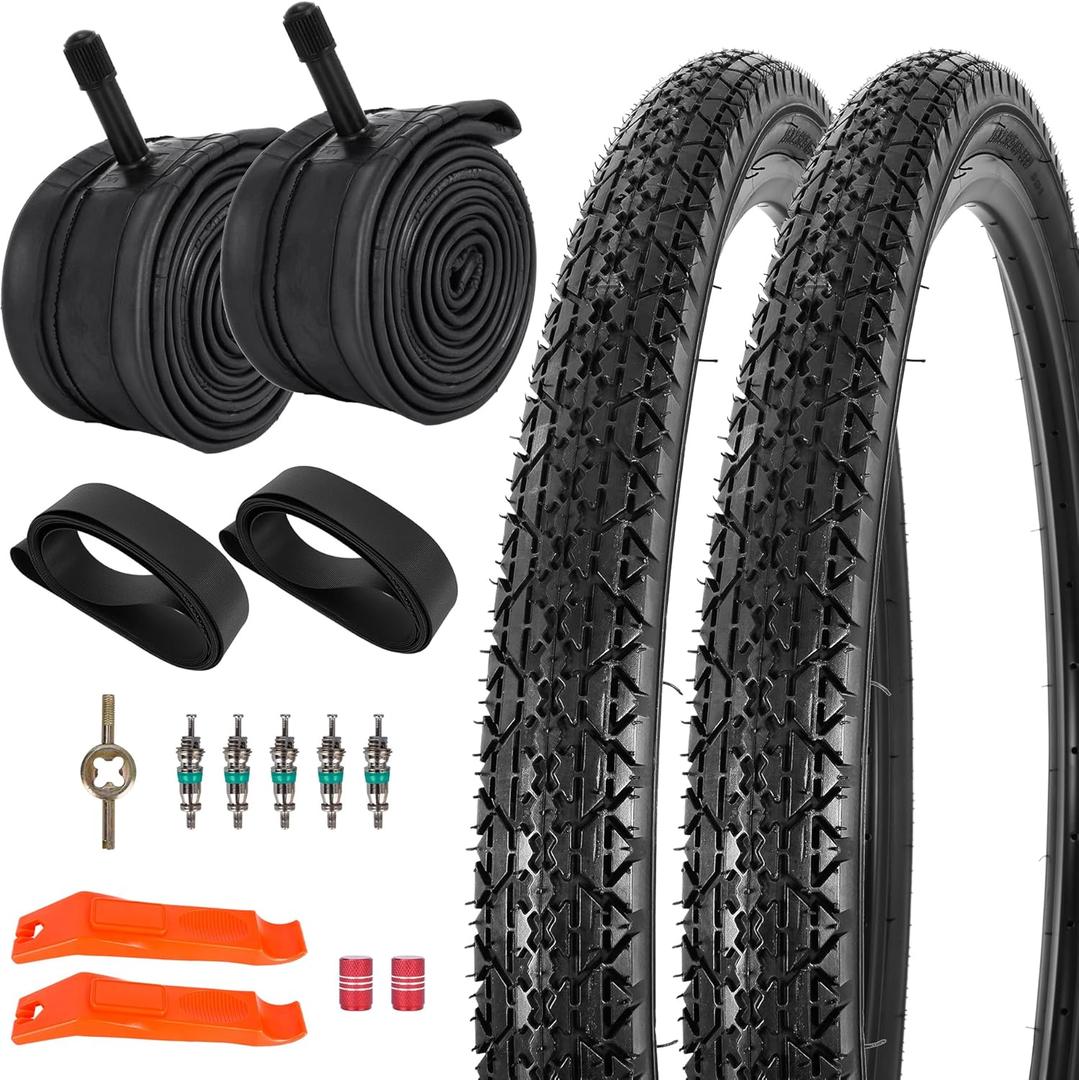 RUTU 24/26/27 inch Bicycle Tires Foldable,24/26/27 Inch Bike Tire and Tube with AV Schrader Valve,Installation and Removal Tools Compatible with Beach Cruiser and Urban Commuting Bicycle