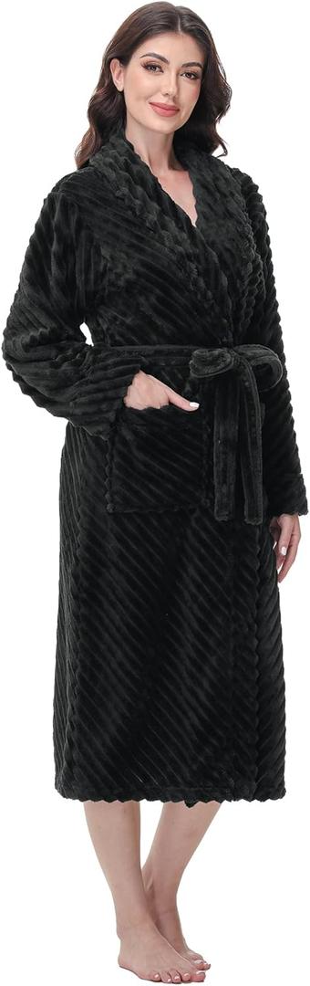 Yurhap Premium Robes for Women - Super Soft Cozy Fleece Womens Robe Plush Long Bathrobe (XX-Large-3X-Large, Black)