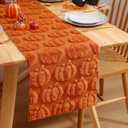 Fall Table Runner, Caramel Pumpkins 3D Faux Fur Table Runners, Soft Thanksgiving Halloween Table Decor for Indoor Outdoor, Autumn Home Party Decor, 13*37 Inch