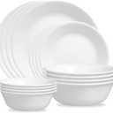 ZOID 3120NM Glass Glossy Mugless Dinnerware Set, White, 16 Pieces