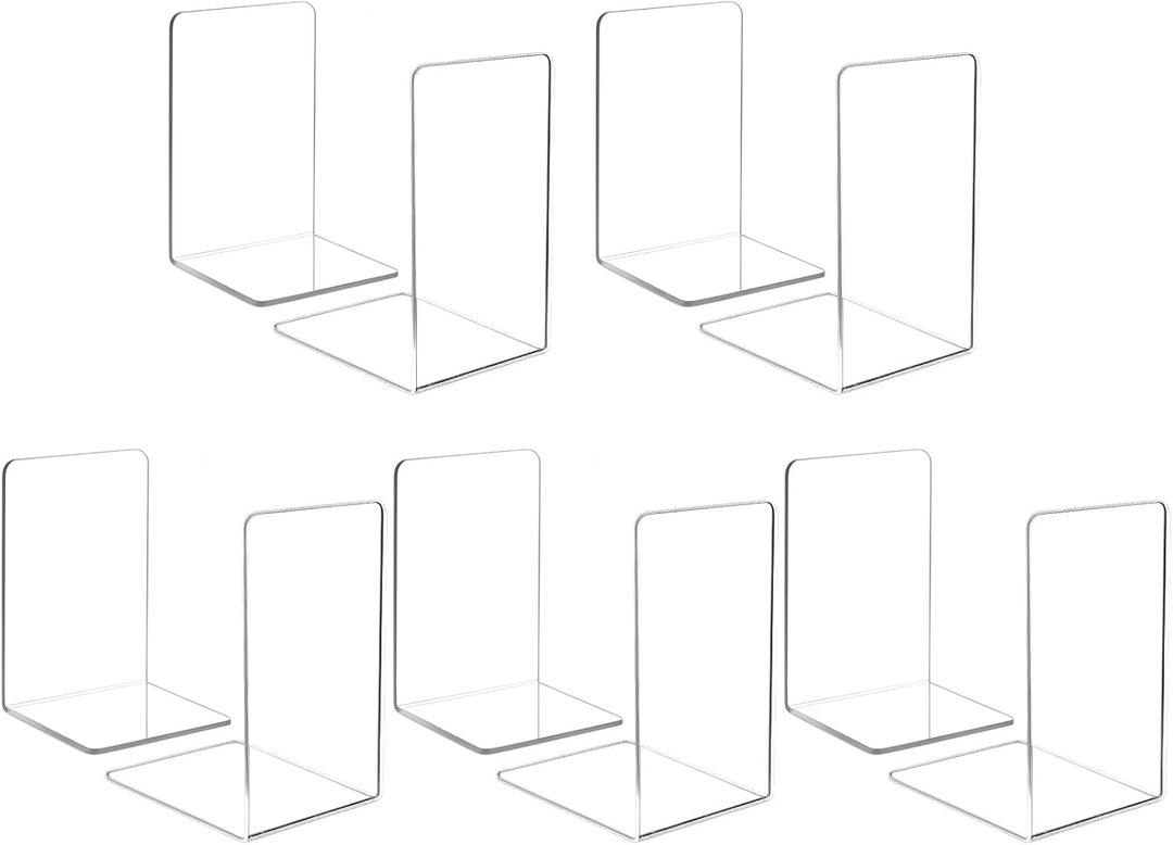 10 Pieces Book Ends, Clear Acrylic Bookends for Shelves, Heavy Duty Book Holders, Non Skid Decorative Bookends for School, Library, Bedroom, Office (7.28 x 4.7 x 4.7 inches)