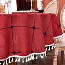 Plaid Farmhouse Red Oval Tablecloth Cotton Linen Heavy Weight Checkered Table Covers Cloths for Dining Room Kitchen Tabletop Decoration, 60x104 Inch