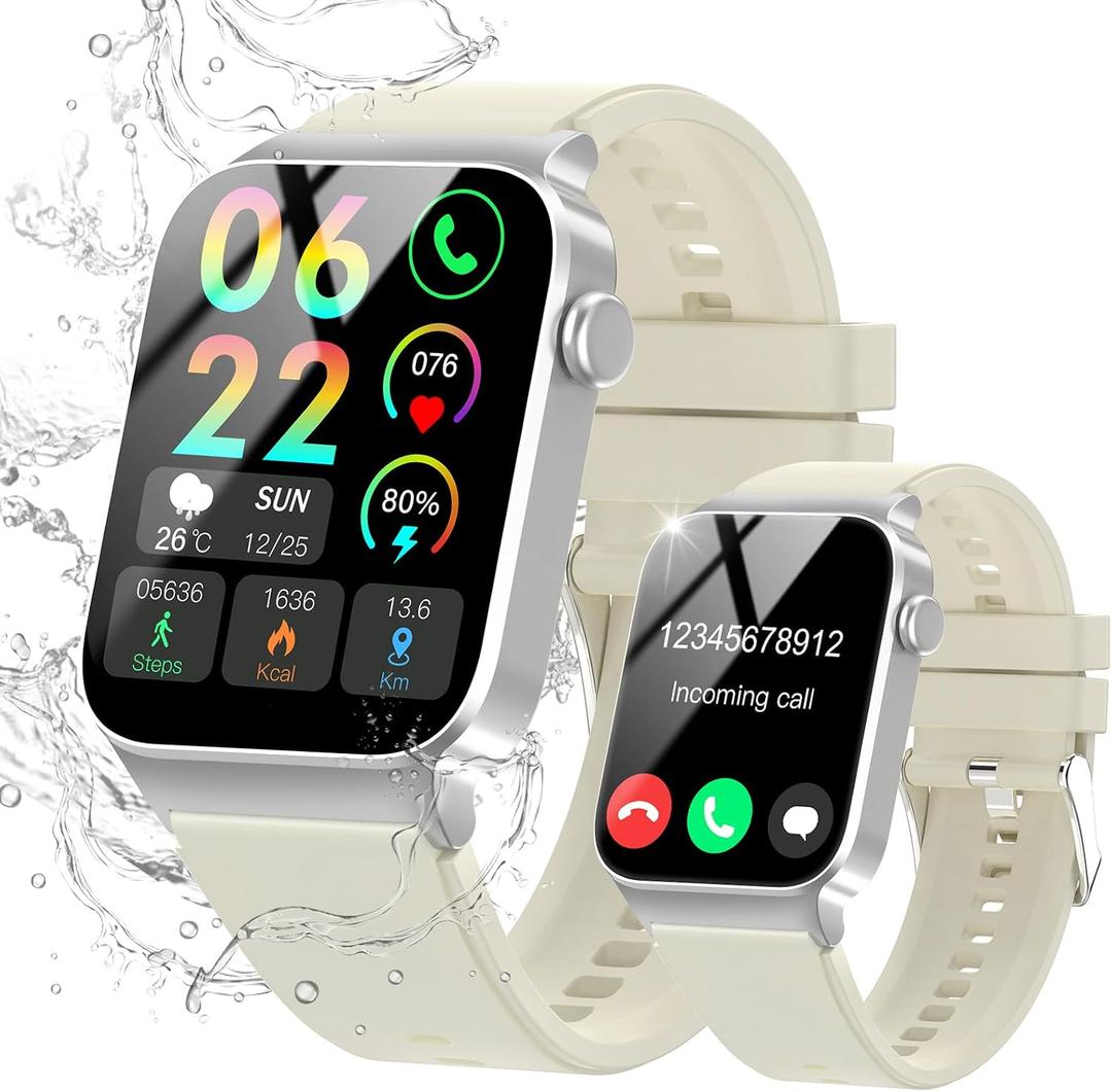 STECEi Smart Watch for Men Women Bluetooth Call, 1.85" HD Screen Smartwatch with Heart Rate/Sleep Monitor, 110+ Sport Modes Activity Trackers IP68 Waterproof, Fitness Watch for Android iOS, Off White