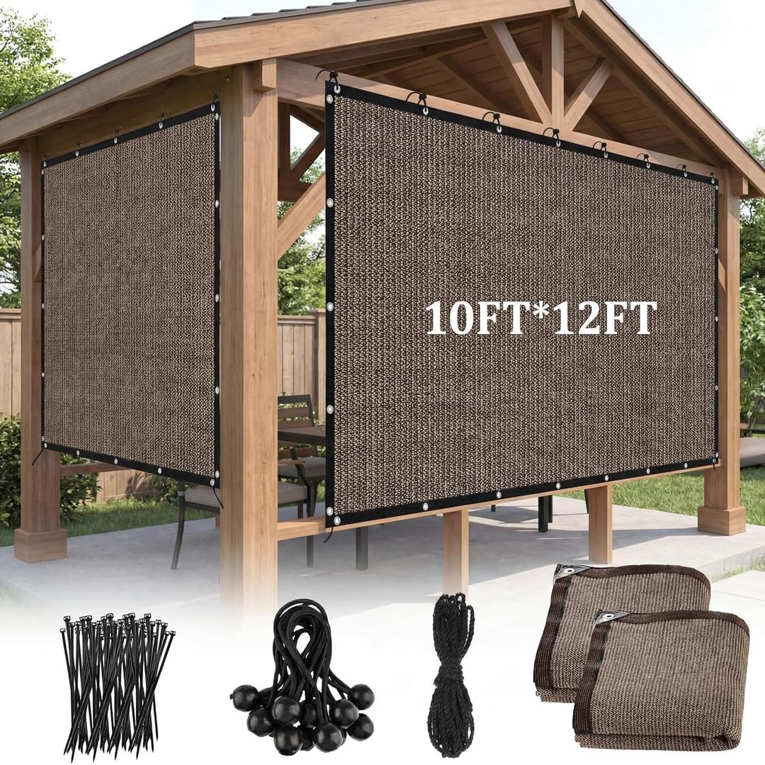 2 Pcs 90% Sun Shade Cloth with Grommets 10' x 12' Pergola Shade Patio Replacement UV Block Privacy Screen Mocha Canopy Porch Cover Enclosure for Outdoor Patio Garden Carport Backyard(Mocha)