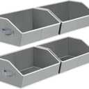 Homsorout Trapezoid Storage Baskets for Shelves - Large Fabric Baskets for Organizing, Foldable Storage Bin with Handles, Cube Storage Organizer Bins for Clothes, Blankets, 4 Pack, Grey