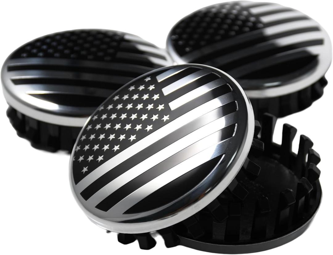 (Set of 4) for Chevrolet 3 1/4 inches=83mm Black Wheel Center Caps Covers HubCap fit Most 18"&20"&22" Rims for Suburban Silverado Tahoe & GMC Sierra Yukon Denali 22837060 9596403 88963143 (Black American Flag)
