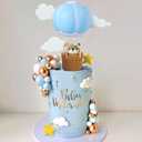 JeVenis Blue Bear Cake Decoration Blue Gold Balls Cake Topper Hot Air Balloons Bears Cake Cake Decoration Birthday Cake Decoration