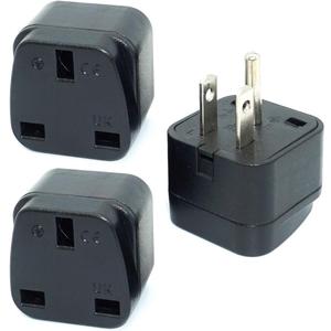 UK/KSA/UAE/Singapore to US/Canada Plug Adaptor, 3-pin UK Plug Convert to 3-pin United State/Canada Socket with Safety Shutter (3 Pieces)