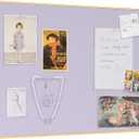 Lightomorrow Bulletin Board 30 x 20 inches, Light Lavender Pin Board, Golden Aluminum Framed Fabric Cork Board with 10 Push Pins
