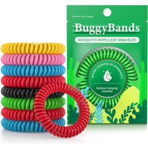 BuggyBands 24 Pack Mosquito Bracelets, Mosquito Bands for Adults and Kids with Individually Wrapped & DEET Free, Natural and Waterproof Wristbands Citronella Bracelets for Camping Hiking