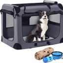 Petprsco Portable Dog Crate - 32"x23"x23" Collapsible Dog Travel Crate for Medium/Large Dogs with Soft Blanket, Foldable Bowl & Poop Bag Dispenser - Indoor & Outdoor Use