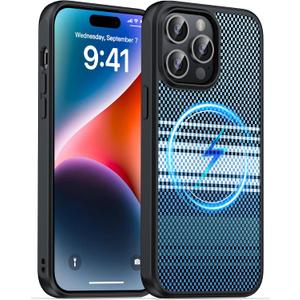 Magnetic for iPhone 14 Pro Max Case, Anti-Scratch Carbon Fiber Texture - Compatible with MagSafe - Hard Particle Back - Slim Shockproof Anti-Fingerprint Phone Cover 6.7", Camouflage Blue