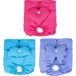 Dono Washable Female Dog Diapers with Cute Floppy Decor, Highly Absorbent Reusable Doggie Period Panties, Leak-Proof Puppy Diapers with Adjustable Snaps for Pet in Heat, Large, Rose Blue Purple (Large:19''-25'')