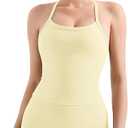 SUUKSESS Women 2 Piece Workout Sets High Waisted Tummy Control Biker Shorts Halter Padded Tank Tops (Yellow, S)
