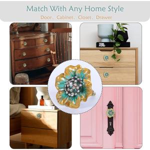 NIKKY HOME Cabinet Knob Flower Drawer Knob Decorative Vintage Door Cupboard Solid Metal Pulls Handles for Furniture Bedroom Living Room Bathroom Kitchen Cabinet Hardware, Green, 1 Pack