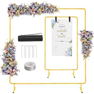 WellSign 6.6FTx6.6FT Wedding Balloon Arch Backdrop Stand, Gold Square Rectangular Metal Background Arch Frame for Garden Flower Arch, Birthday, Baby Shower Parties Decoration