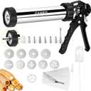 Churro Maker Machine Stailness Steel Churrro Dispenser Kit with 4 Discs for Hollow Churro,5 Cookies Discs, 6 Icing Piping Nozzle, Piping Bag, 2 Clean Brushes for Cake Dessert DIY Maker Cookie Press